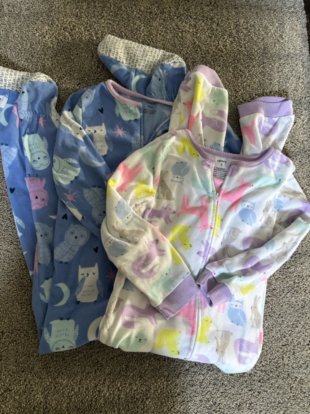 CARTER’S - Kids' Cozy Zip-Up Fleece Pajama Bundle - Pastel Animals